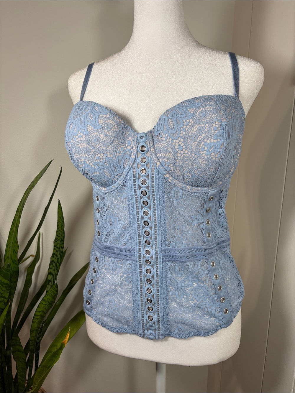 Victoria’s Secret Light Blue Lace Bustier Corset Top 36D